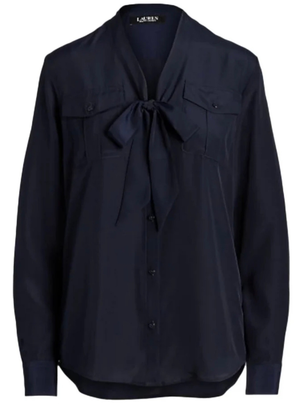 LAUREN Ralph Lauren Navy Bow-Tie Button Front Blouse